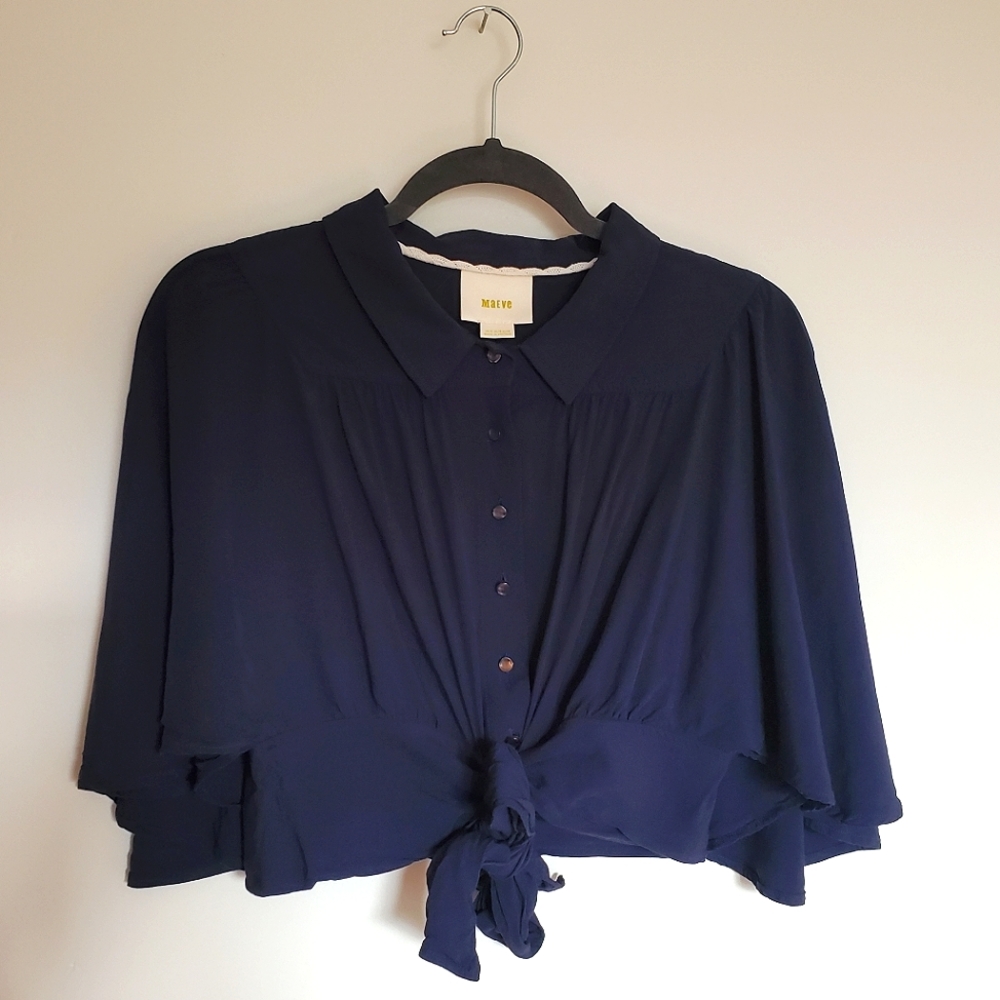 Anthropologie Flutter Sleeve Cropped Blouse